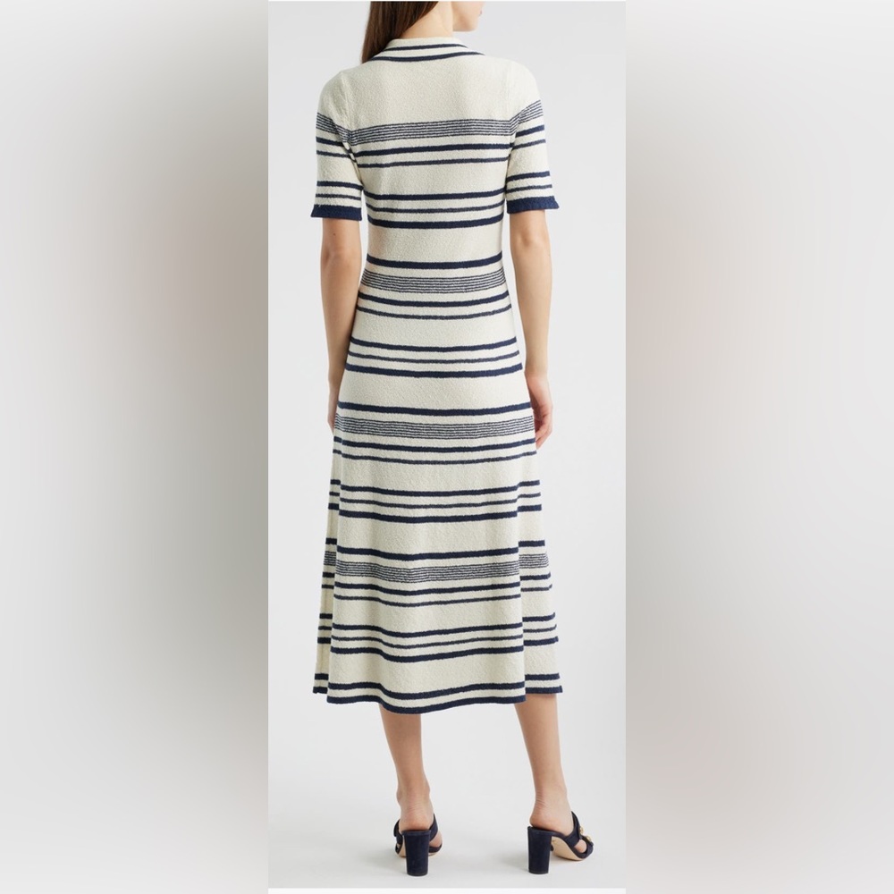 Zoe and Claire Striped Navy and White Midi Polo Dress - Picture 4 of 10